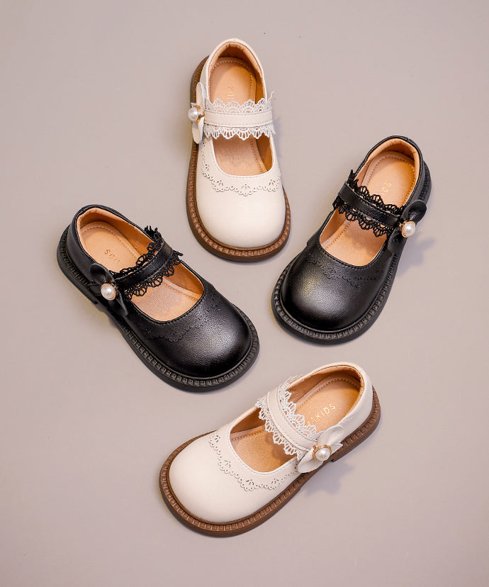 Girls Chic Strap Leather Beige Faux Loafers Buckle Kids