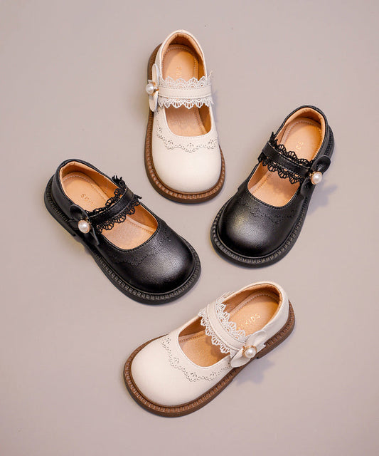 Girls Chic Strap Leather Beige Faux Loafers Buckle Kids