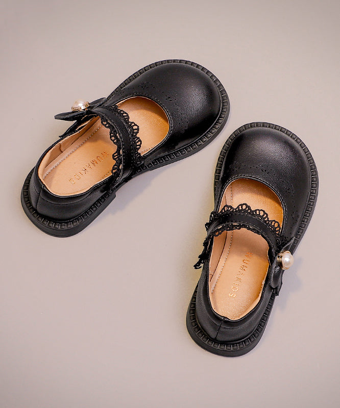 Girls Chic Strap Leather Beige Faux Loafers Buckle Kids