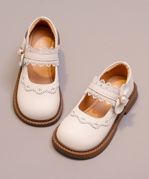 Girls Chic Strap Leather Beige Faux Loafers Buckle Kids