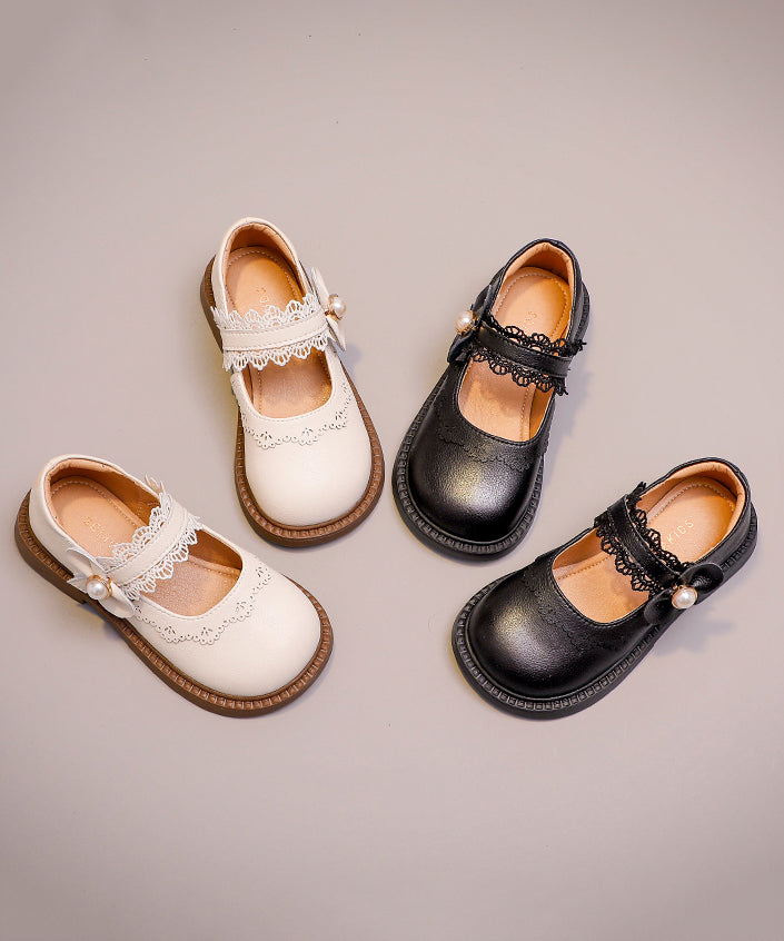 Girls Chic Strap Leather Beige Faux Loafers Buckle Kids