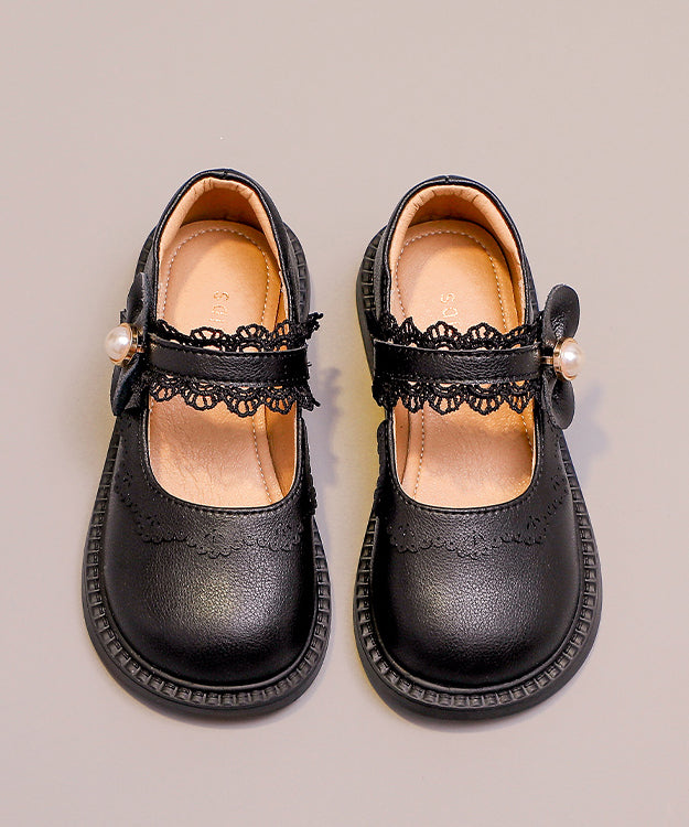 Girls Chic Strap Leather Beige Faux Loafers Buckle Kids