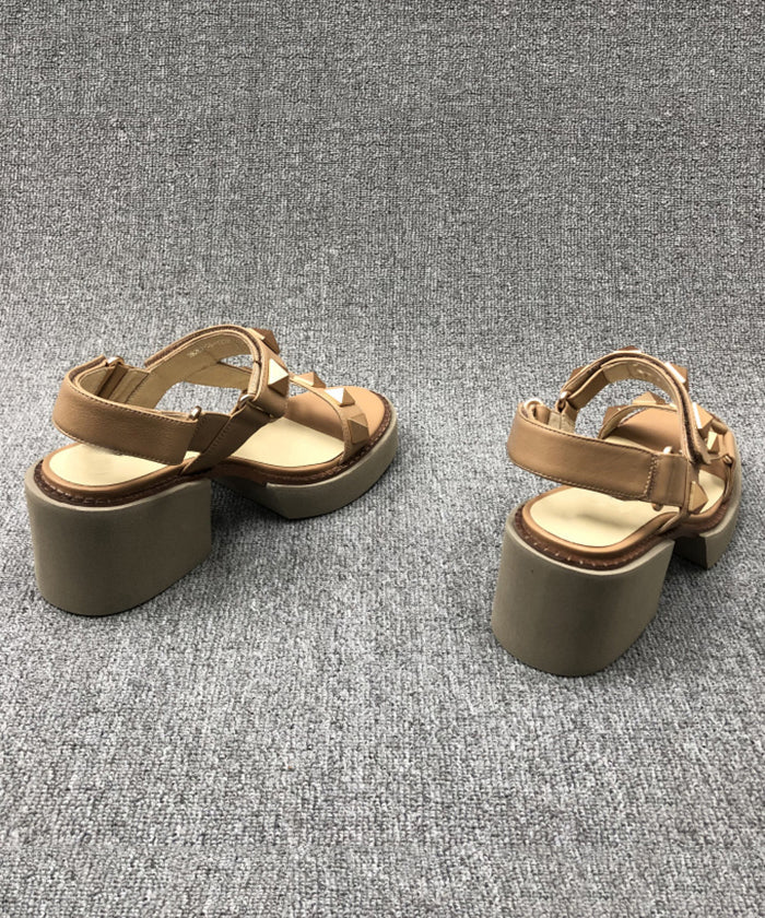 Chic Camel Rivet Chunky Cowhide Leather Sandals RT1029