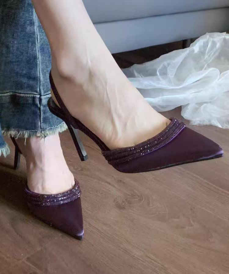 Chic Pointed Toe Sandals Zircon Splicing Champagne Stiletto