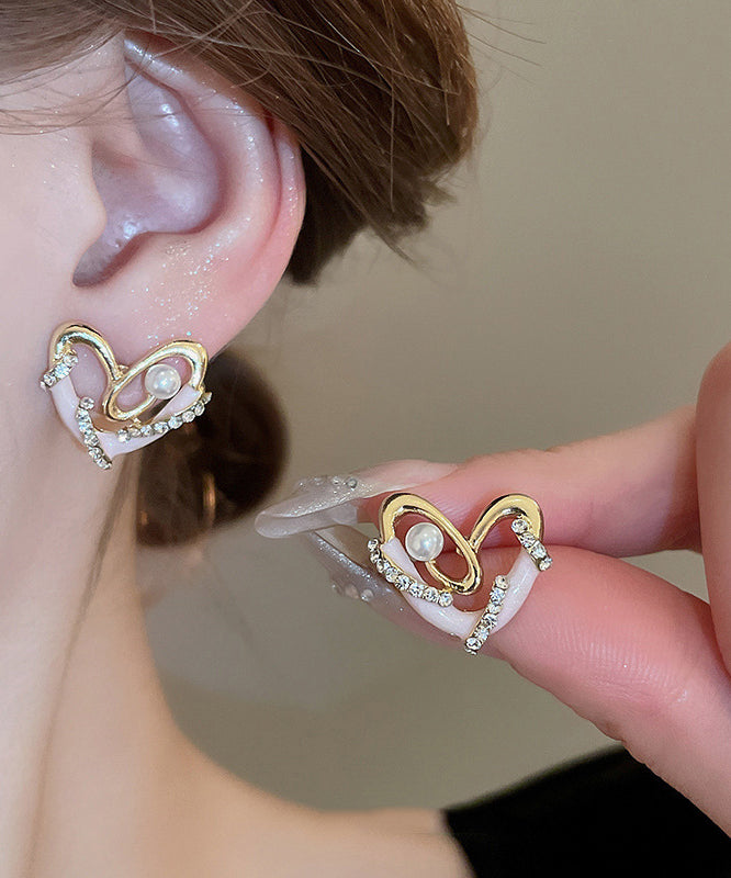 Earrings Chic Glaze Pearl Drip Colorblock Zircon Stud Love Alloy