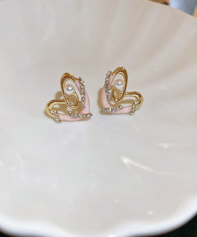 Earrings Chic Glaze Pearl Drip Colorblock Zircon Stud Love Alloy