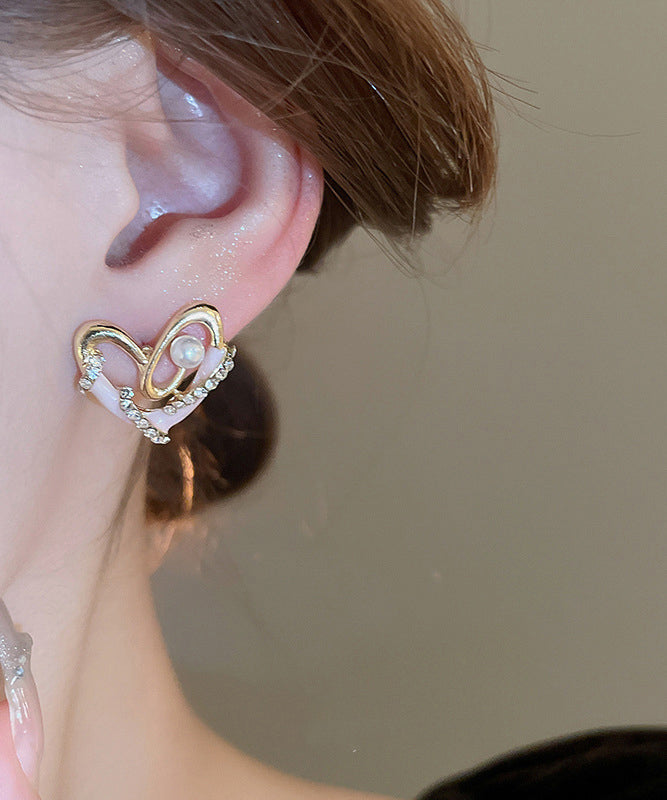 Earrings Chic Glaze Pearl Drip Colorblock Zircon Stud Love Alloy