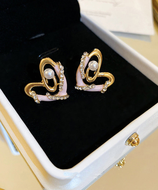 Earrings Chic Glaze Pearl Drip Colorblock Zircon Stud Love Alloy