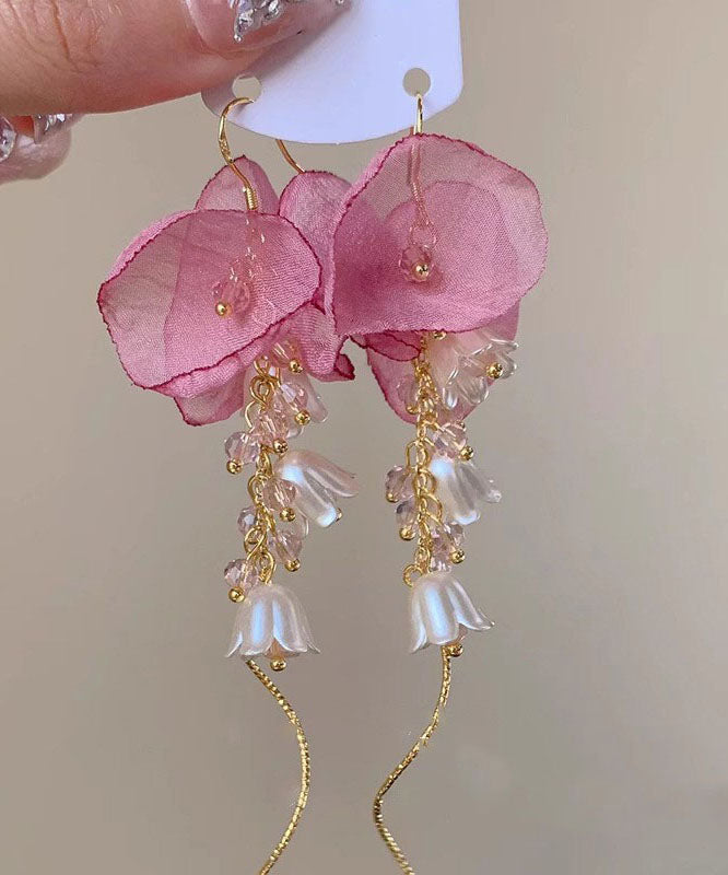 Copper Tassel Bellflower Chic Drop Earrings Zircon Pearl Gold