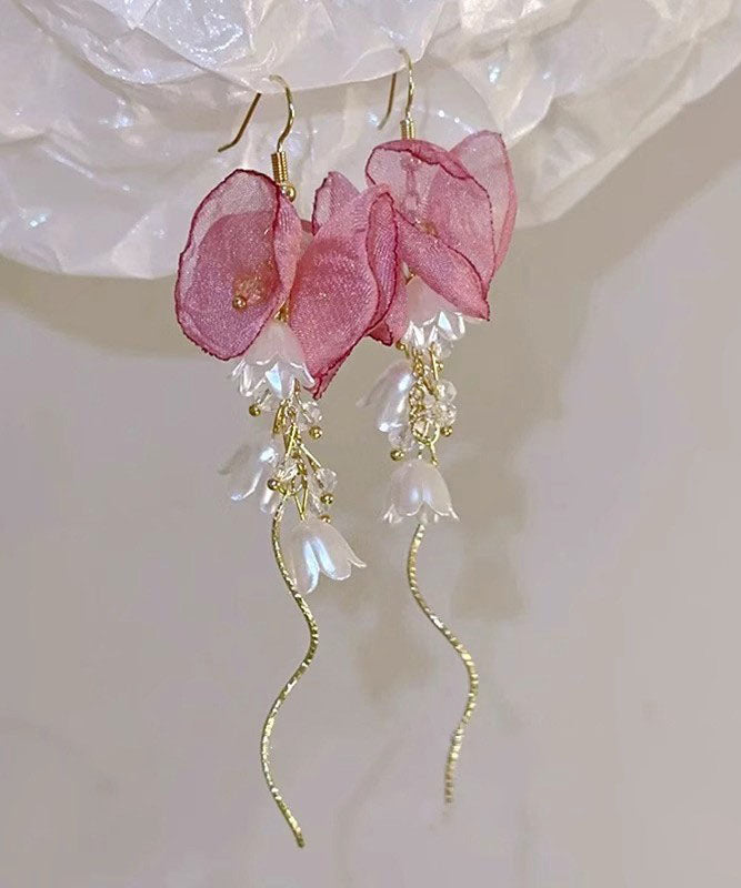 Copper Tassel Bellflower Chic Drop Earrings Zircon Pearl Gold