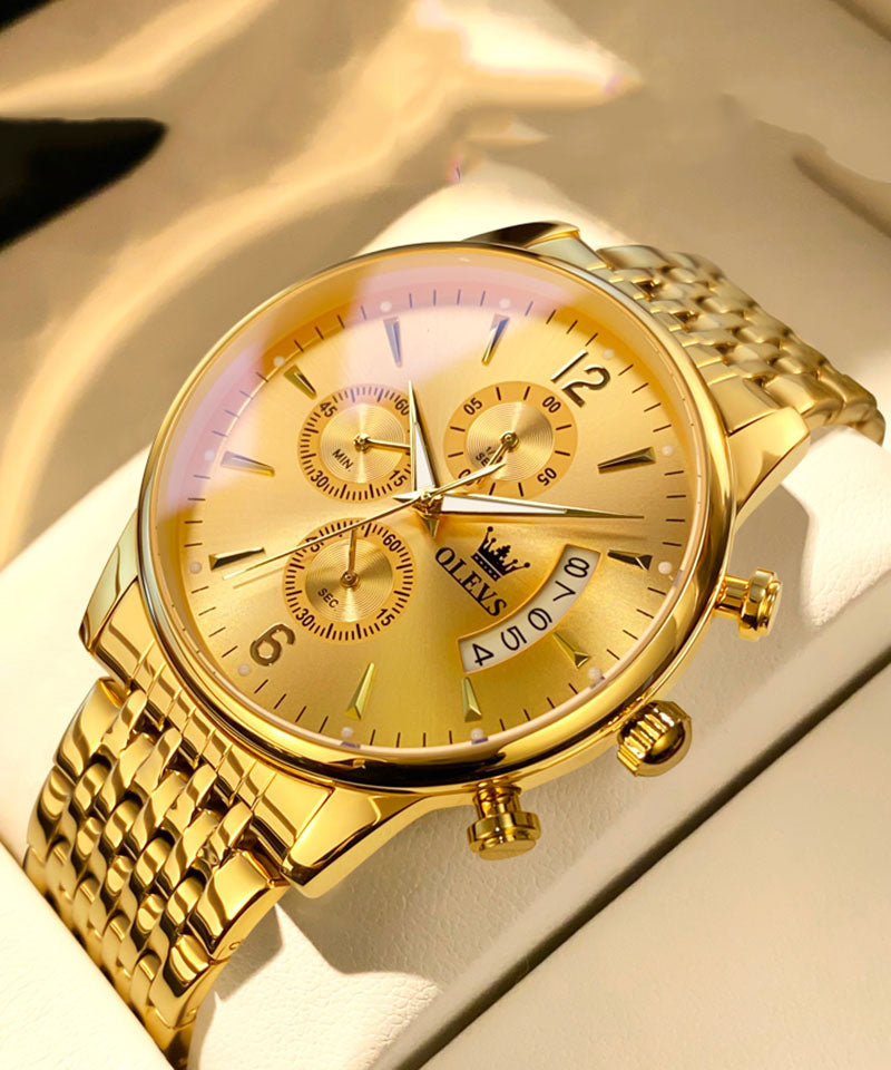 Chic Stainless Gold Machinery Steel Movement Quartz Watches