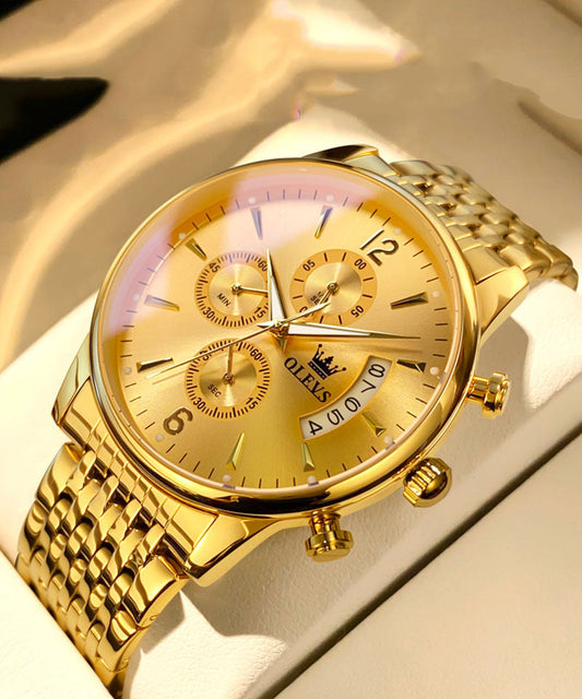 Chic Stainless Gold Machinery Steel Movement Quartz Watches