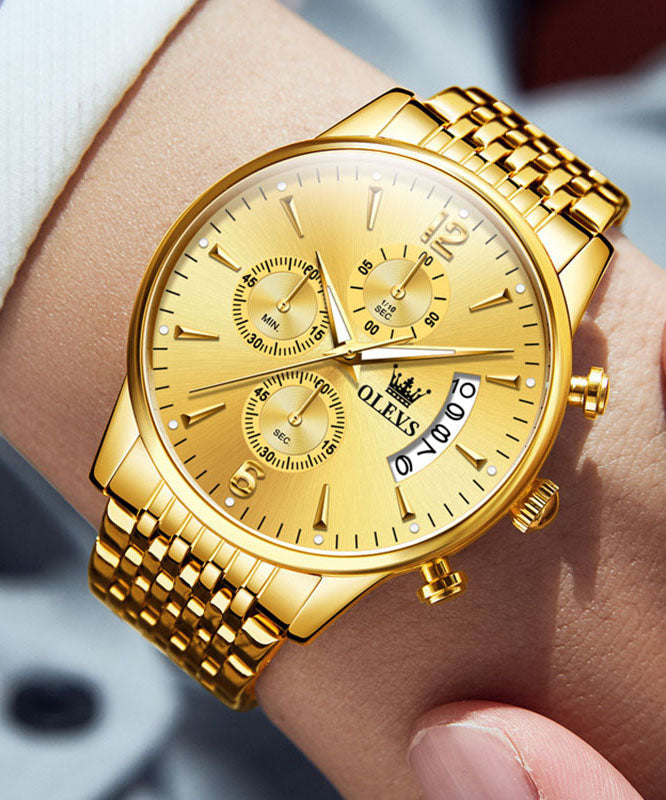 Chic Stainless Gold Machinery Steel Movement Quartz Watches