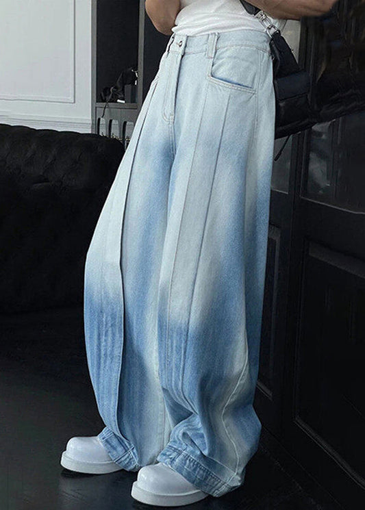 Color Pants Waist Men Pockets Chic Denim Wide High Gradient Leg