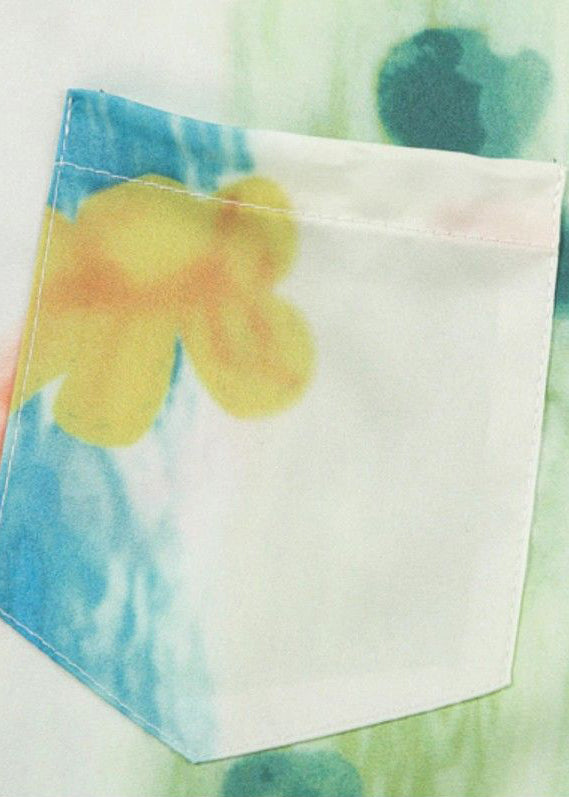 Cotton Peter Pockets Pan Print Shirts Mens Chic Green Collar