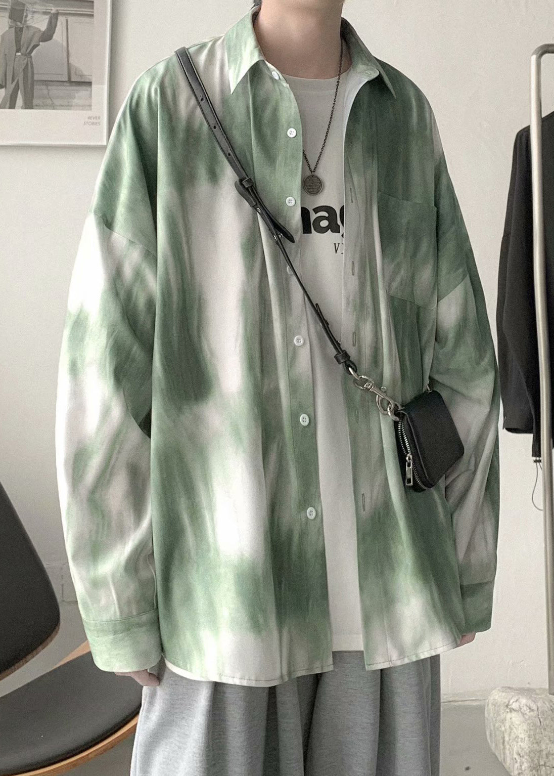 Shirts Dye Collar Peter Cotton Tie Chic Men Pan Green Spring