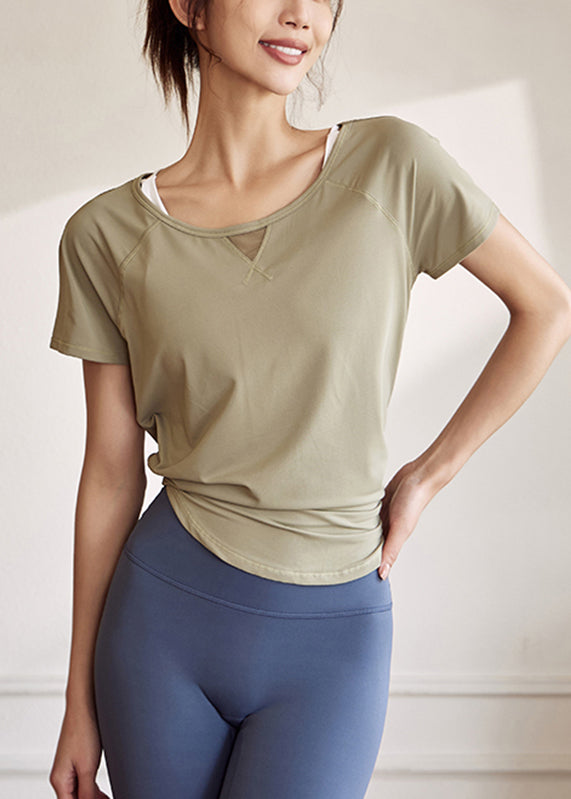 Green Patchwork Tops Tulle Tank Yoga Chic