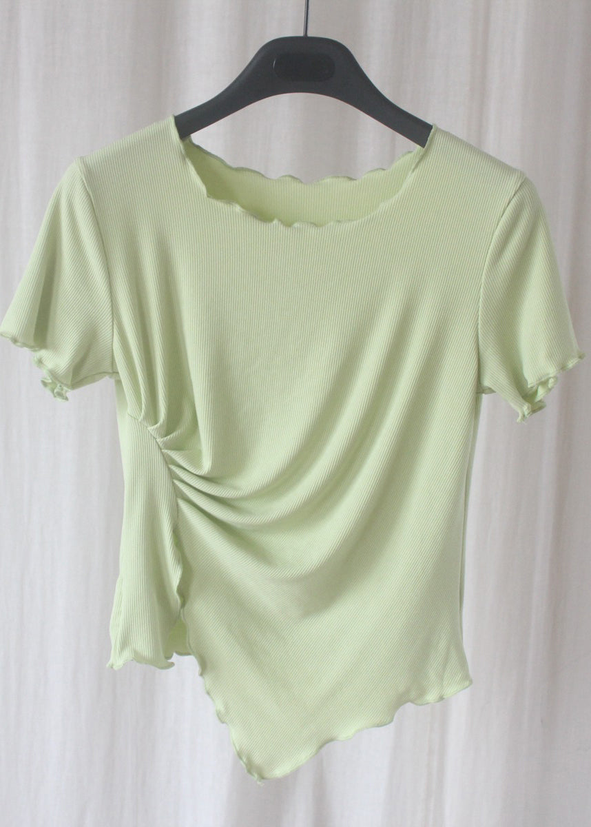 Chic Grey Asymmetrical Wrinkled Short Sleeve QB024