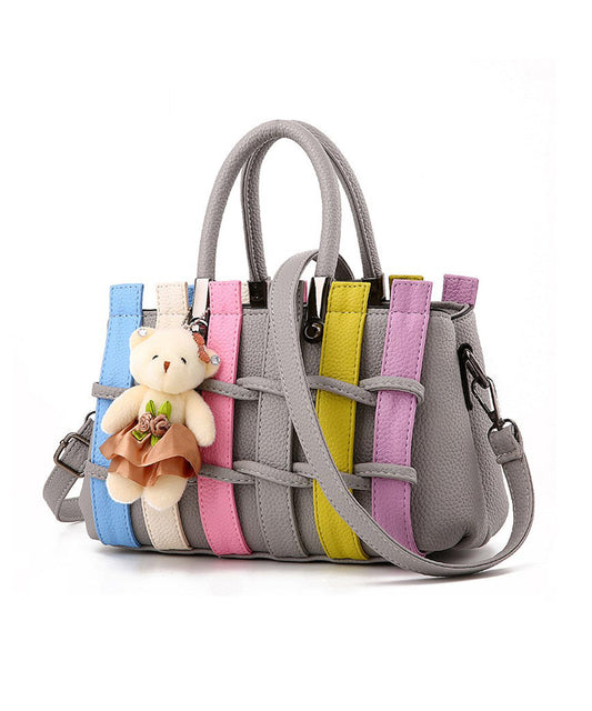 Chic Leather Grey Patchwork Faux Handbag Tote