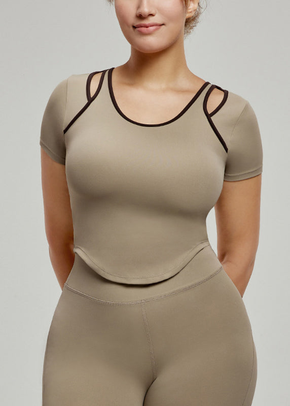 Patchwork Summer Tank Chic Khaki Tops Out Yoga Hollow