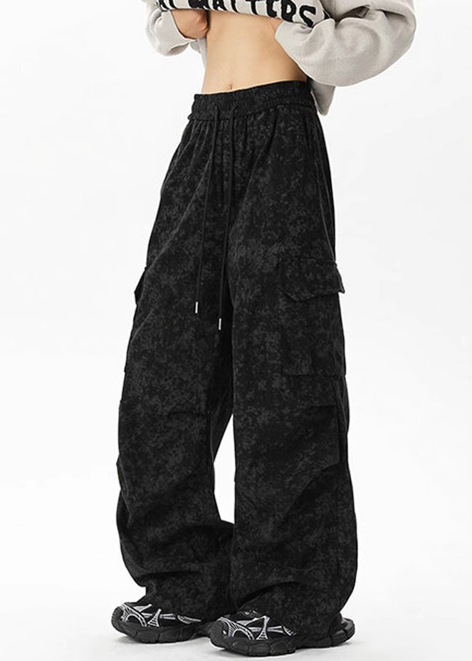 Chic Men Khaki Waist Pants Pockets Elastic Corduroy Dye Tie