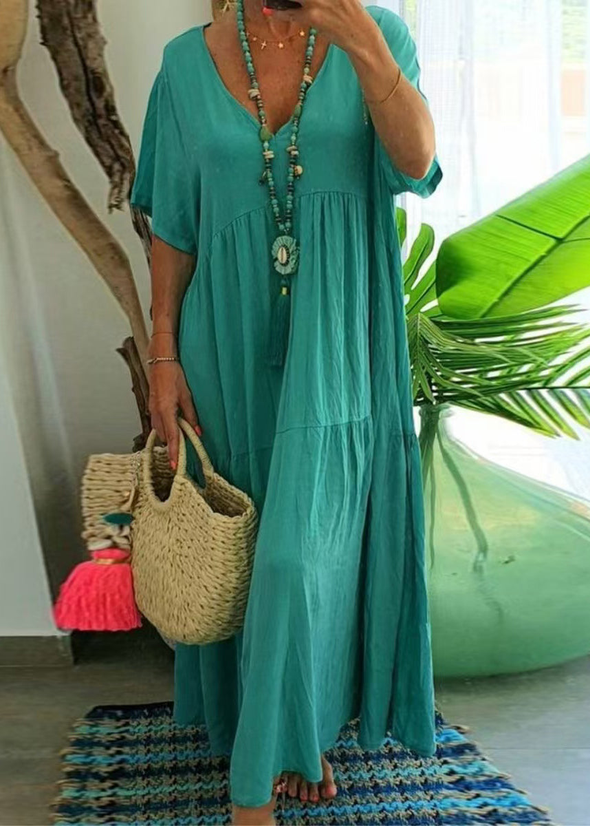 Patchwork Oversized Chic Summer Cotton Green Beach Lake Dress