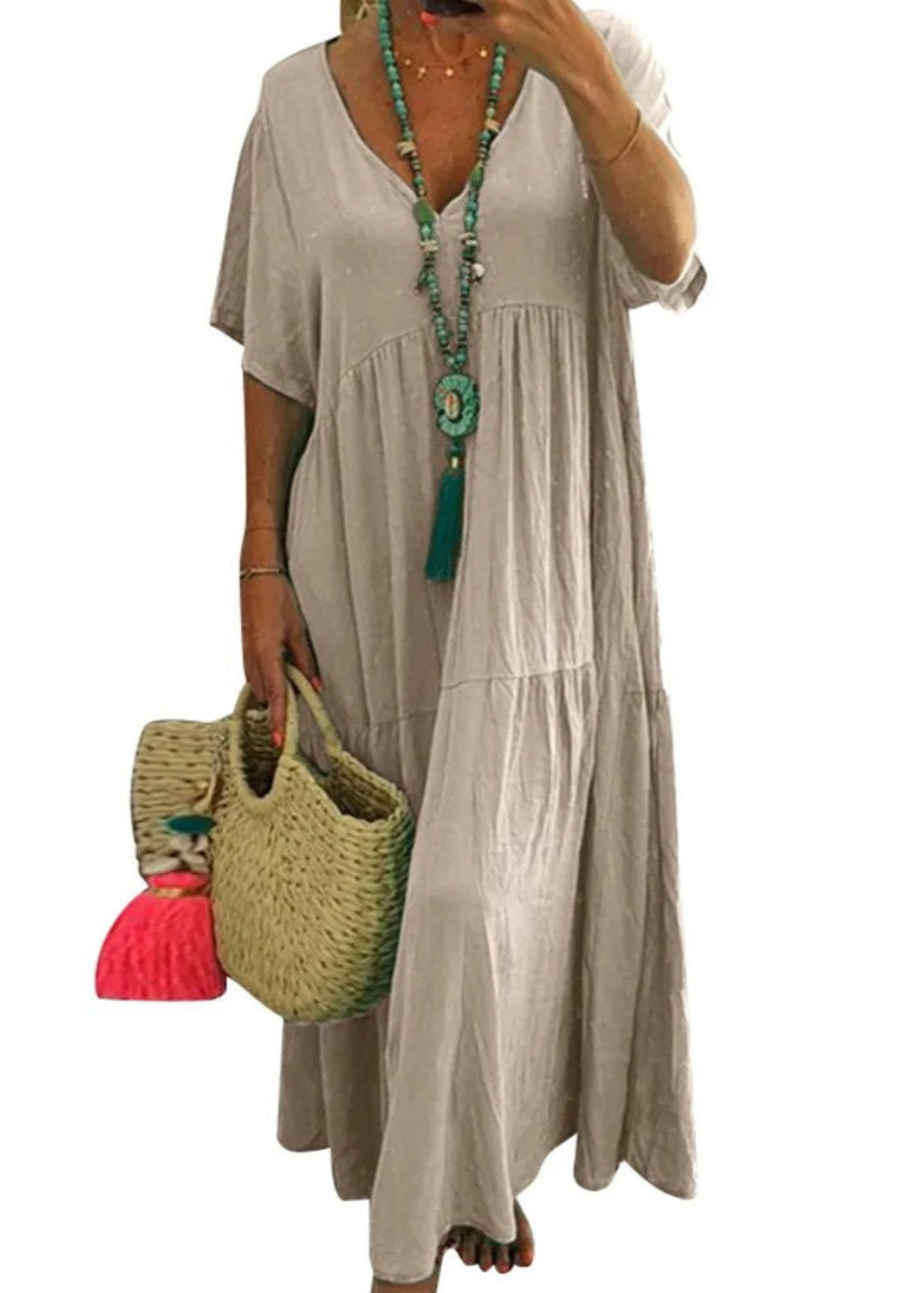 Patchwork Oversized Chic Summer Cotton Green Beach Lake Dress