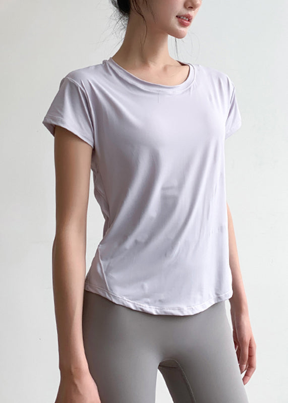 Short Blue Light Yoga Chic Sleeve Tulle Patchwork Top