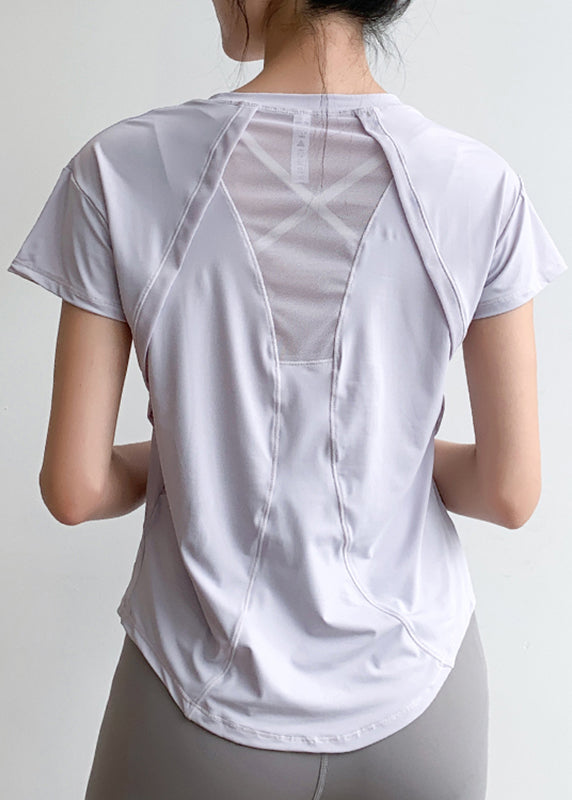 Short Blue Light Yoga Chic Sleeve Tulle Patchwork Top