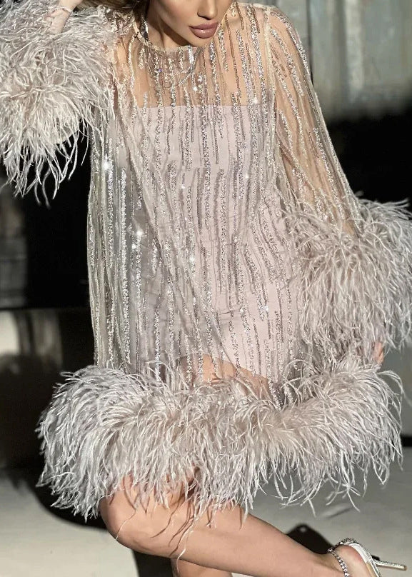 Mid Light Pink Fluffy Chic Dress Sequins Spring Tulle Patchwork