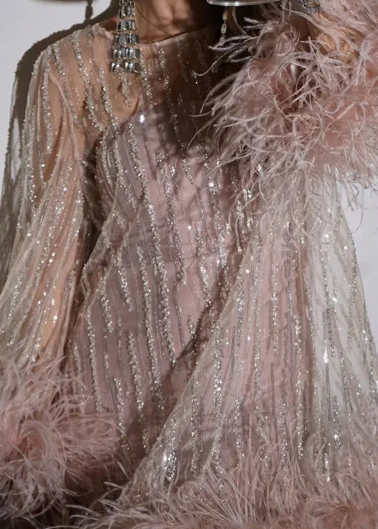 Mid Light Pink Fluffy Chic Dress Sequins Spring Tulle Patchwork
