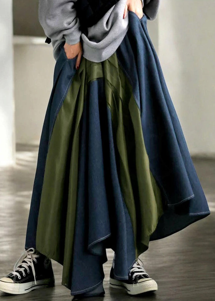 Mixed Summer Chic Color Asymmetrical Patchwork Skirt Denim