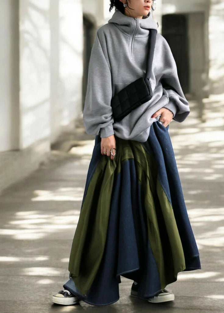 Mixed Summer Chic Color Asymmetrical Patchwork Skirt Denim