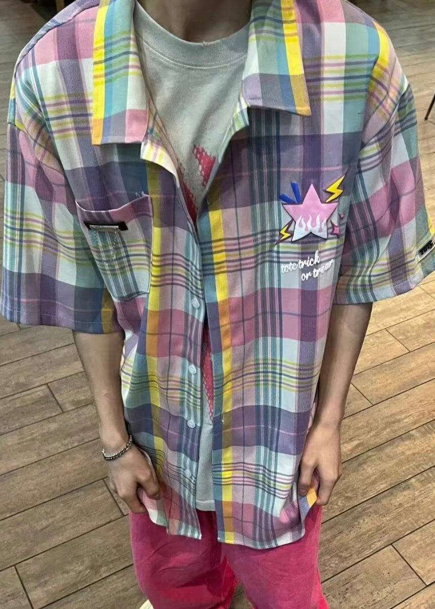 Shirt Collar Men Pan Cotton Chic Pockets Plaid Summer Peter