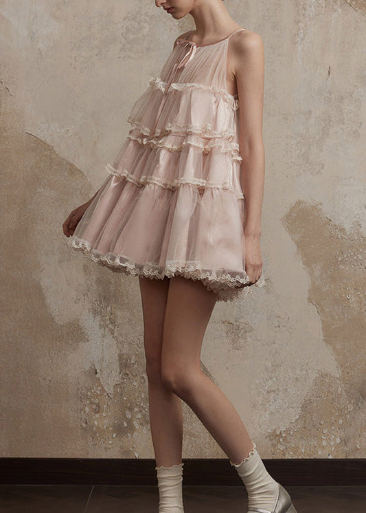 Chic Summer Patchwork Pink Dresses Mini Tulle Ruffled