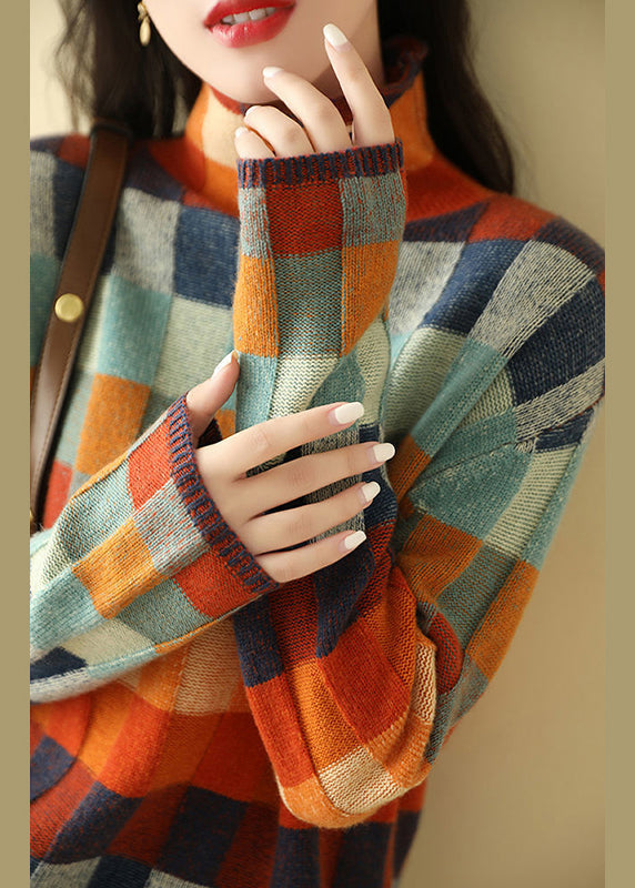 Sweaters Plaid Knit Spring Turtleneck Chic Cozy
