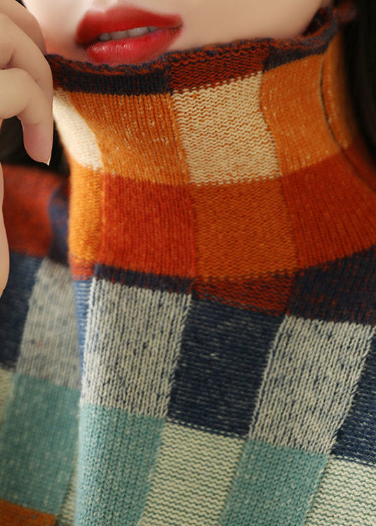 Sweaters Plaid Knit Spring Turtleneck Chic Cozy