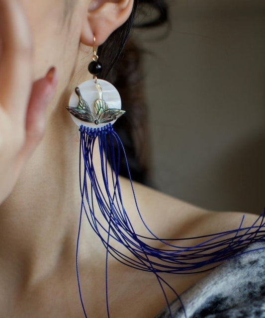 Shell Alloy Butterfly Chic Tassel Earrings Drop Purple Agate