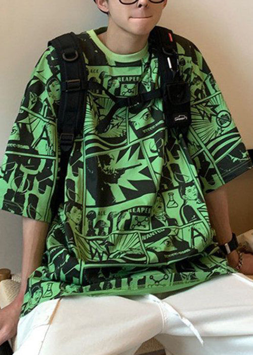 Shirts O Print Summer T Chic Neck Cotton Men Purple