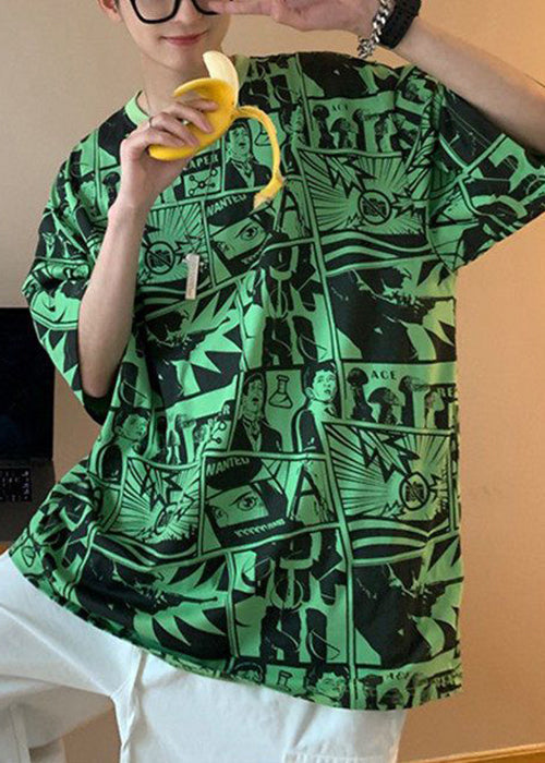 Shirts O Print Summer T Chic Neck Cotton Men Purple