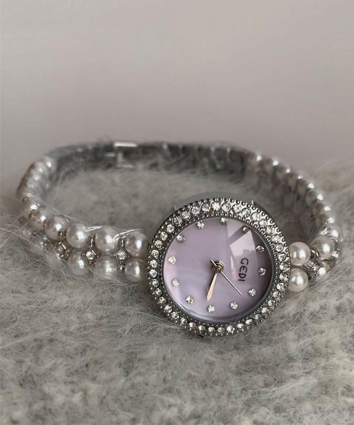 Zircon Watches Glass Stainless Tempered Chic Steel Purple