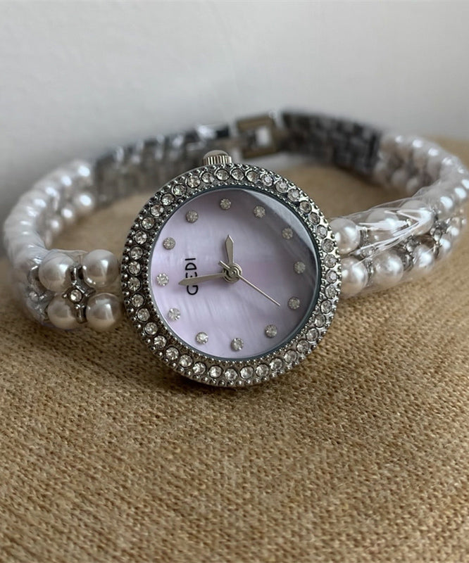 Zircon Watches Glass Stainless Tempered Chic Steel Purple