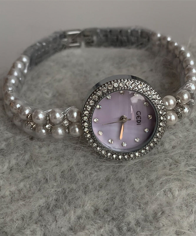 Zircon Watches Glass Stainless Tempered Chic Steel Purple