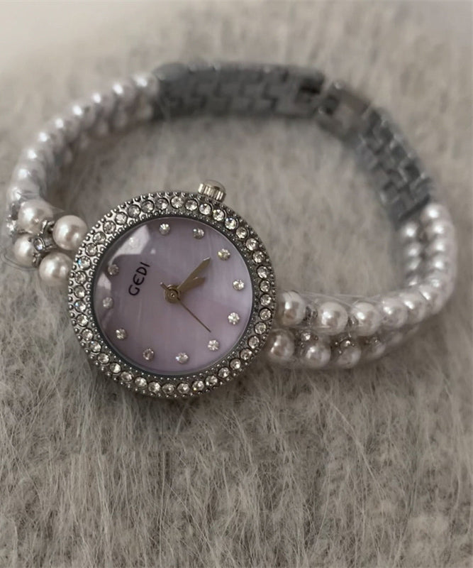 Zircon Watches Glass Stainless Tempered Chic Steel Purple