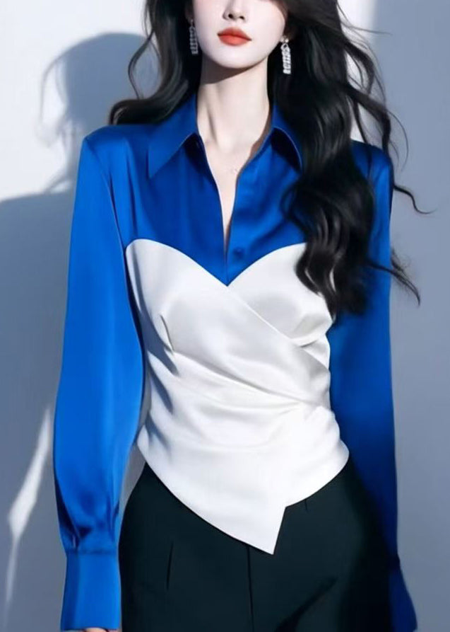 Silk Pan Spring Red Peter Chic Patchwork Collar Shirt