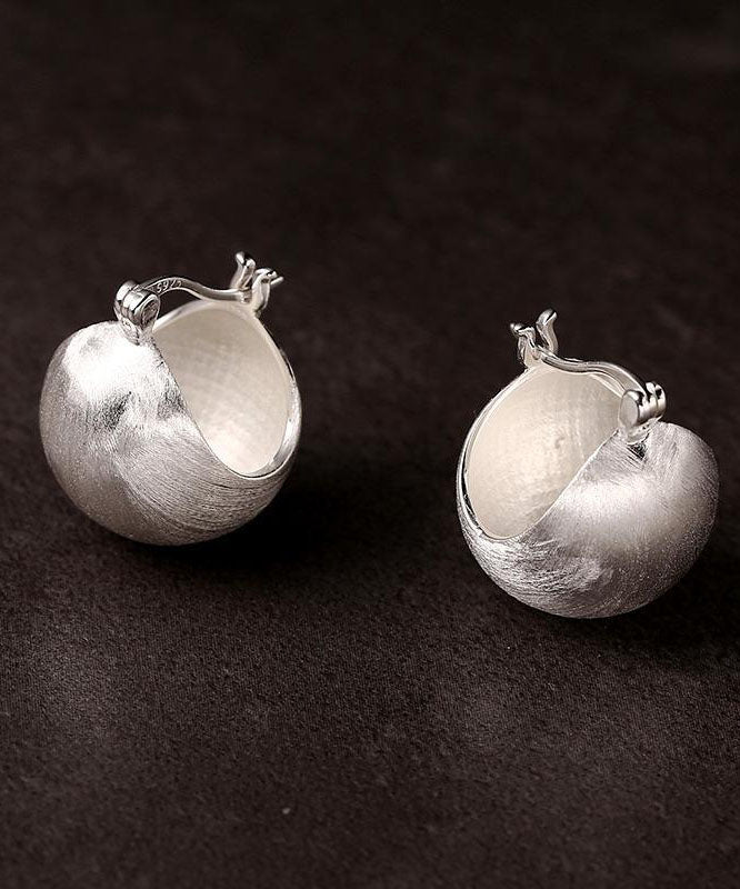 Sterling Silver SIlk Spherical Hoop Sanding Earrings Chic