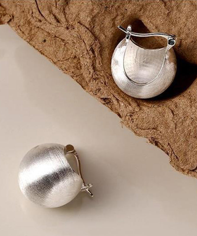 Sterling Silver SIlk Spherical Hoop Sanding Earrings Chic