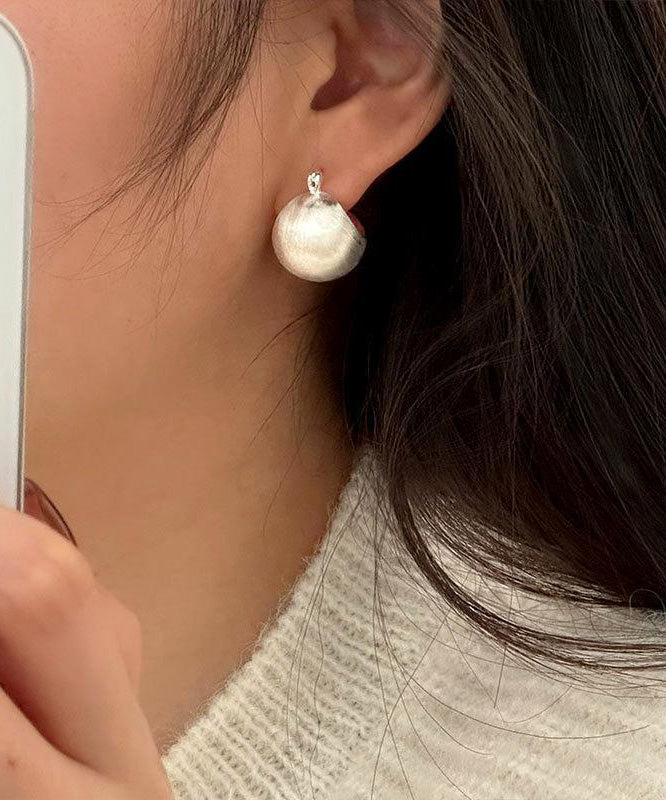 Sterling Silver SIlk Spherical Hoop Sanding Earrings Chic