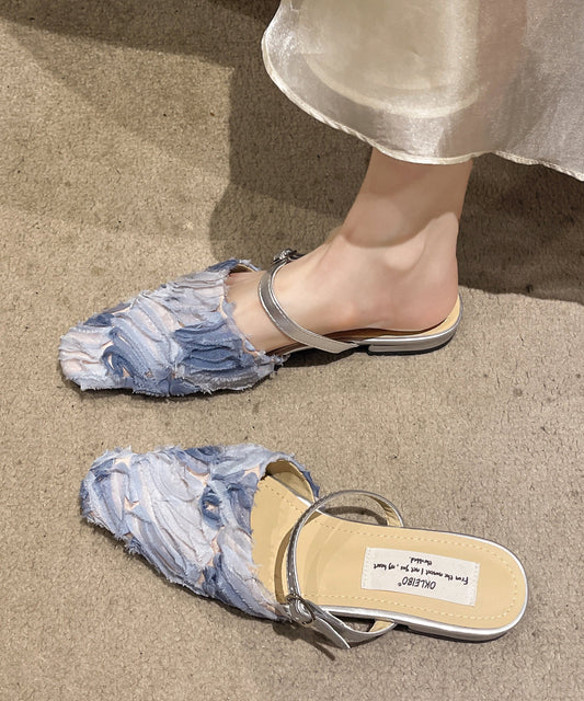 Chic Splicing Blue Cotton Fabric Buckle Strap Slide Sandals RI026