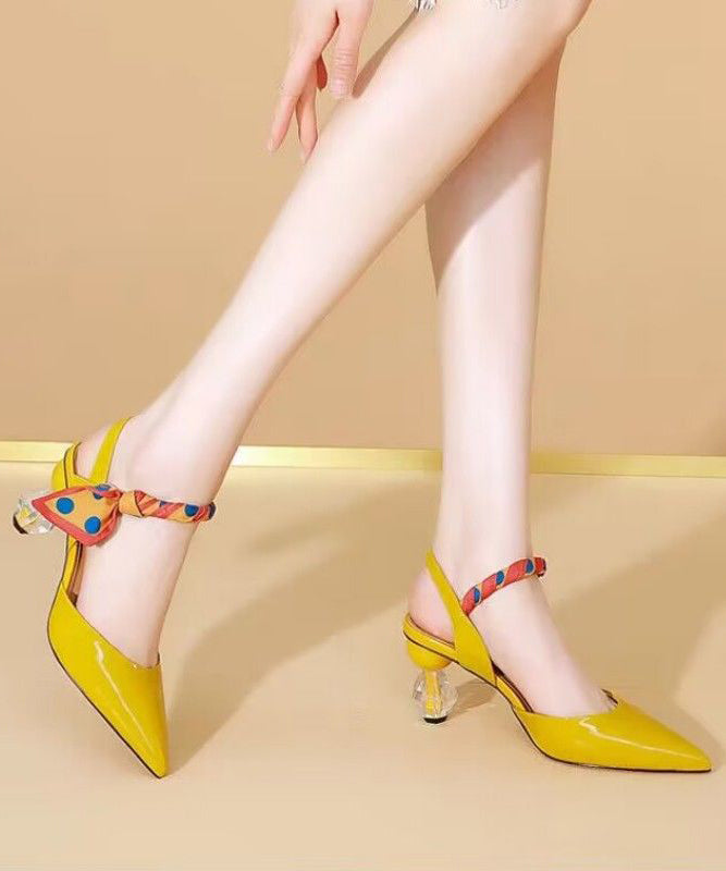 Sandals Faux Toe Yellow Chic Leather Pointed Splicing High Heel